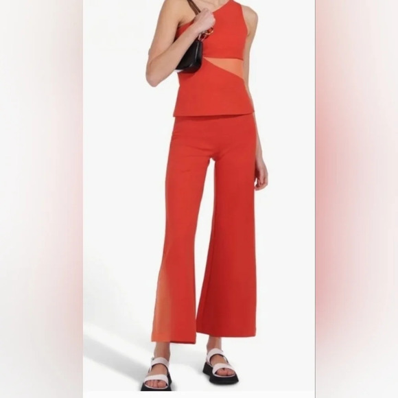 STAUD Carmine Red Colorblock Nylon Blend Wide Leg Pants Size XS - Picture 2 of 12
